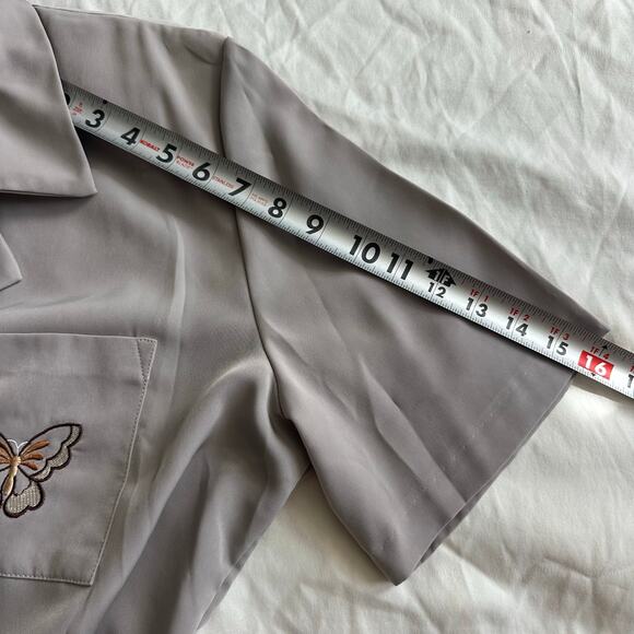 VNTG Tradition Butterfly Embroidered Short Sleeve, Silk Like Button Up- 2XL - Picture 10 of 10